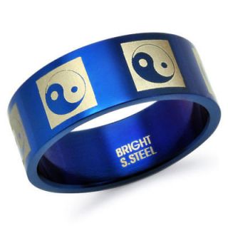 SSR112 Blue Ying Yang Design Stainless Steel Ring Band