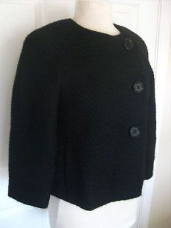 Anne Klein size 8 P petite coat blazer black wool boucle swing Jacket
