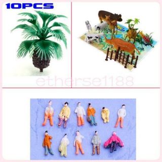 Scale Model Set of Miniature Animal, Bottlepalm Trees, Train People 