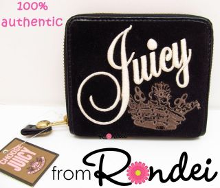  Juicy Couture small Velour Crown French Zip Around Wallet BLACK z508