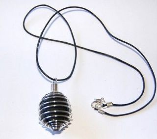 Very Large Black Tourmaline Crystal Pendant in Spiral Coil Psychic 