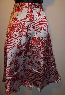 NWT Sexy Red & White Zebra Print & Roses Flutter Silky Skirt SMALL 