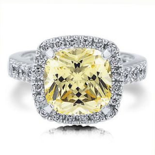 STERLING SILVER 925 YELLOW CANARY CUSHION CUT CZ COCKTAIL RIGHT HAND 