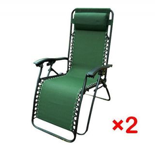   Green Foldable Lounge Chair Garden Zero Gravity Recliner Home 2pcs