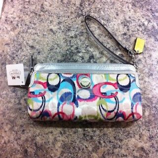  Coach Poppy Ikat Double Zip Wristlet Wallet Handbag Bag Multi Color