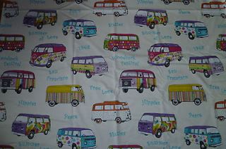 VW CAMPER VAN LOVE PEACE HIPPY Fabric Material by the METRE ♥