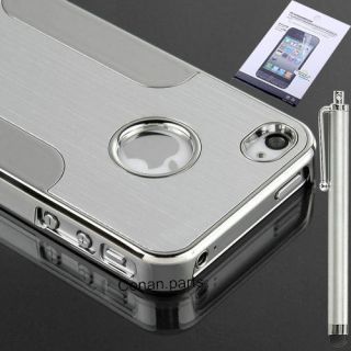 Silver Aluminum Case Luxury Steel Chrome Cover For iPhone 4 4S+Film 