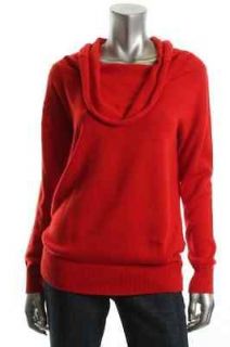 DKNY NEW Red Long Sleeve Off The Shoulder Cowl Neck Ribbed Trim 