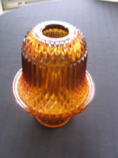 Amber Glass FAIRY LAMP Diamond Point Pattern Vintage