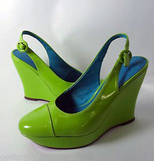 ALICE + OLIVIA Designer for PAYLESS Lime Patent Leather Wedges Shoes 