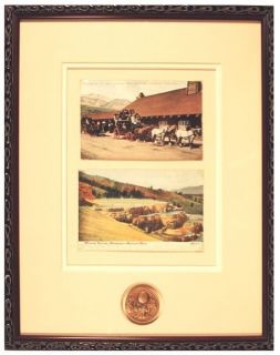Framed Vintage Post Cards w/ medallion   Yellowstone NP
