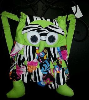 Lime green Owl backpack w/ zebra print