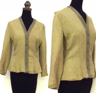 40s 1940s Vtg Mustard Yellow Green Fitted Checkered Plaid Blazer 