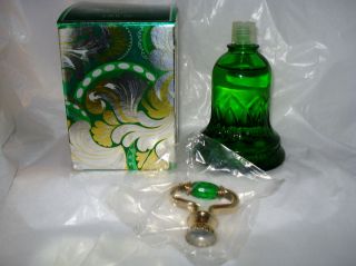Vintage Avon Green Glass Bell Bottle 1978 Full Bottle w/ Roses Roses 