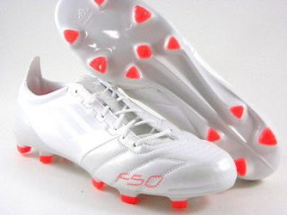 Adidas F50 Adizero Fg White Leather/Red Soccer Futball Cleats Boots 