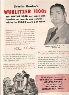 Wurlitzer 1100s phonograph 1948 Ad  savings at Ace Sales Co Cincinnati
