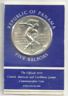 BU 1970 COMMEMORATIVE CENTRAL AMERICA GAMES PANAMA SILVER 5 BALBOA.925 