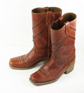 Vintage Mens 7.5D Dingo Boots Western Cowboy Leather 1970s Square Toe