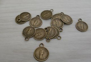 20 Antique Bronze Coloured Penny Coin Charms Lead Free 14mm