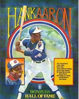 1986 Donruss Hank Aaron Braves Puzzle Poster Promo Ad Sheet 8 x 10