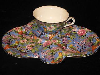 CROWN DUCAL   BLUE CHINTZ 1185   SNACK PLATE w/ CUP