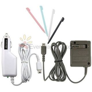Travel+Car Charger+4 pc Color Touch Stylus For Nintendo DS Lite NDSL