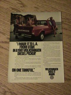 1980 VOLKSWAGEN RED TRUCK ADVERTISEMENT BEACH LADIES AD COWBOY VW 