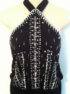 BCBG Max Azria Black Deco 20s Vintage Style Dress Silver Beading. New 