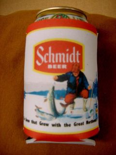 Schmidt Beer Can Coolie   Koozie   Set of 2   Ice fish