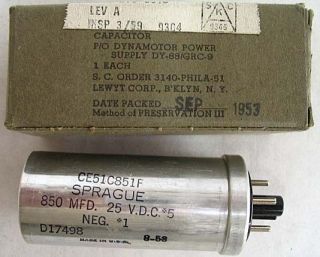 AN/GRC 9 MILITARY RADIO CAPACITOR FOR DY 88/GRC 9 POWER SUPPLY