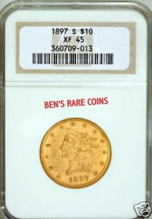 1897 S $10 XF45 GOLD LIB EAGLE COIN XF 45 NGC SAN FRAN