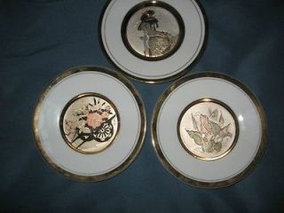 Vintage set of 3 Chokin Art China Plates with Gold Trims