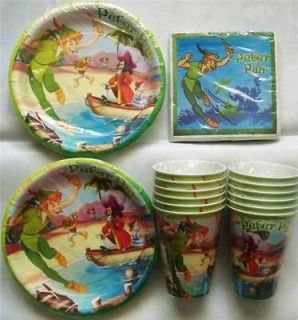 NEW * PETER PAN 12 * cake dessert plates cups 25 napkins PARTY