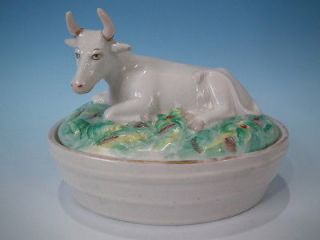 Staffordshire Covered Butter, Brown & White Cow on Churn Base, c.1860