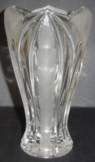 Clear with Frosted Designs Art Deco Glass Vase 7.5 Inches Tall