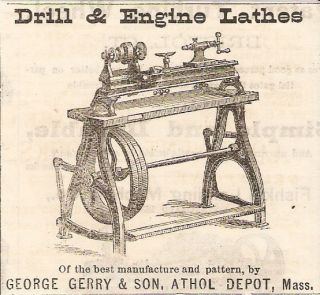   1878 GERRY DRILL & ENGINE LATHES TOOL AD ATHOL DEPOT MA MASSACHUSETTS