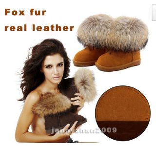 New Chic Fashion Warm Winter Fox Fur Real Genuine Leather Snow Boots 