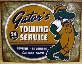 GATOR TOWING AUTO TRUCK MECHANIC SERVICE GARAGE PARTS BAR PICTURE TIN 
