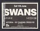 Swans Michael Gira live Astoria London 11th of June 1988 b/w paper 