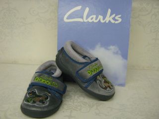 Clarks Boys Saurus Dreams Grey Fabric Velcro Dinosaur Slippers