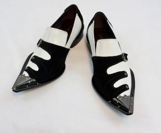 New Fiesso Dress Shoes Black/White with Decorative Metal Tips, Leather 