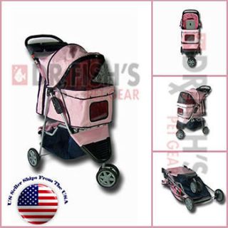 Folding Pink Pet Dog Cat Stroller Carrier 3 Wheel
