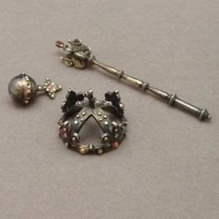 Austrian Crown Jewels Miniature 900 Silver 3 Pieces Vintage Royal