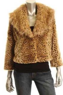 INC NEW Nostalgia Tan Leopard Faux Fur Cropped Swing Jacket S BHFO