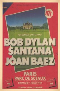 Bob Dylan, Santana, Joan Baez 1984 Concert Poster Paris