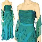 NWT Badgley Mischka Size 14 $990 Strapless Silk Organza Gown Sea Green 