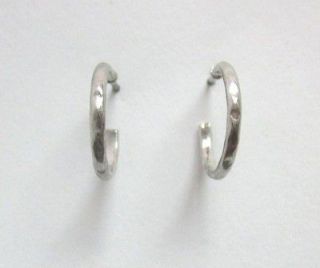 DESIGNER Silver Plated Hammered Thin Half Hoop Post Back Earrings JILL 