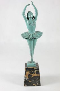   DECO COLD PAINTED SPELTER BALLET DANCER ON MARBLE PLINTH CIRCA 1920