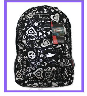   Silver Colored Heart Peace Signs Backpack School Bag 16.5 ★ NWT