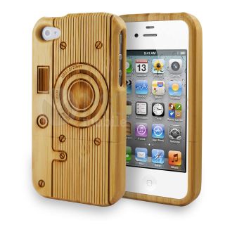   iPhone 4 4S Wooden Hard Natural Bamboo Case Camera Line + Protector